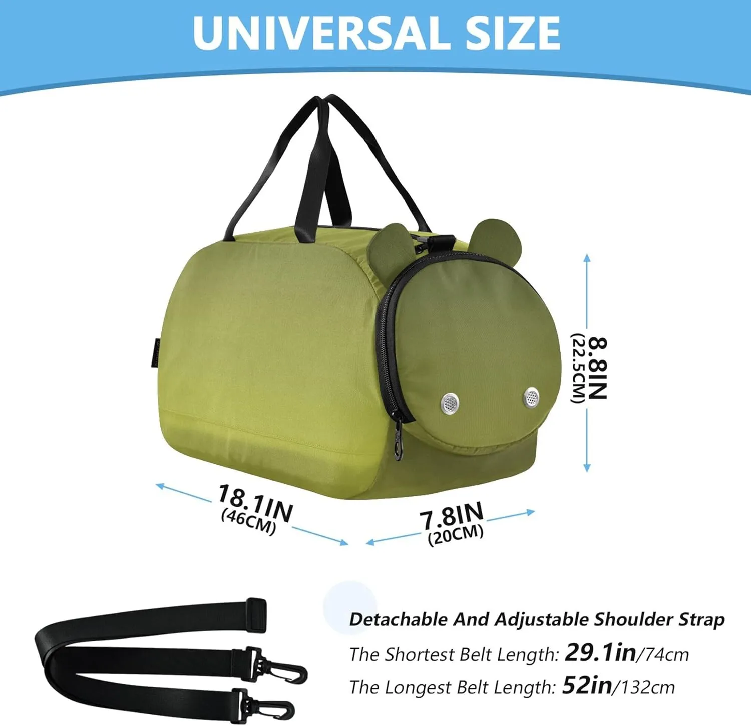 Army Green Yellow Gradient Girls Duffle Bags Travel Tote Overnight Bags Toddler Shoe Compartment Boys Carry on Duffel