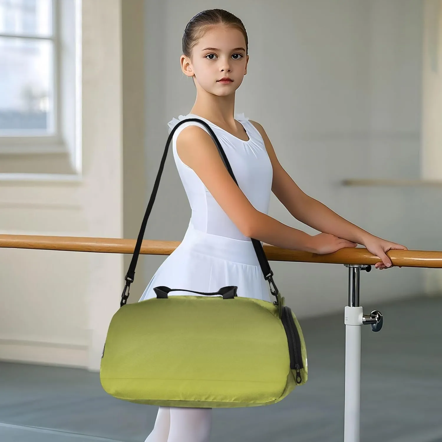 Army Green Yellow Gradient Girls Duffle Bags Travel Tote Overnight Bags Toddler Shoe Compartment Boys Carry on Duffel