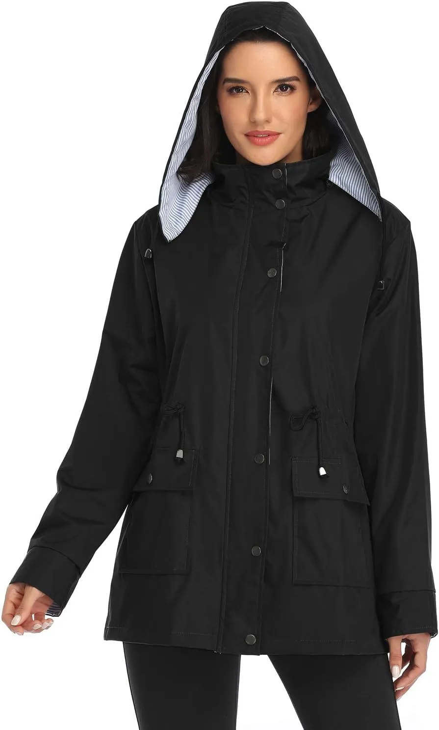 Arthas Women Light Rain Jacket Waterproof Active Outdoor Trench Raincoat with Hood Lightweight Plus Size for Girls