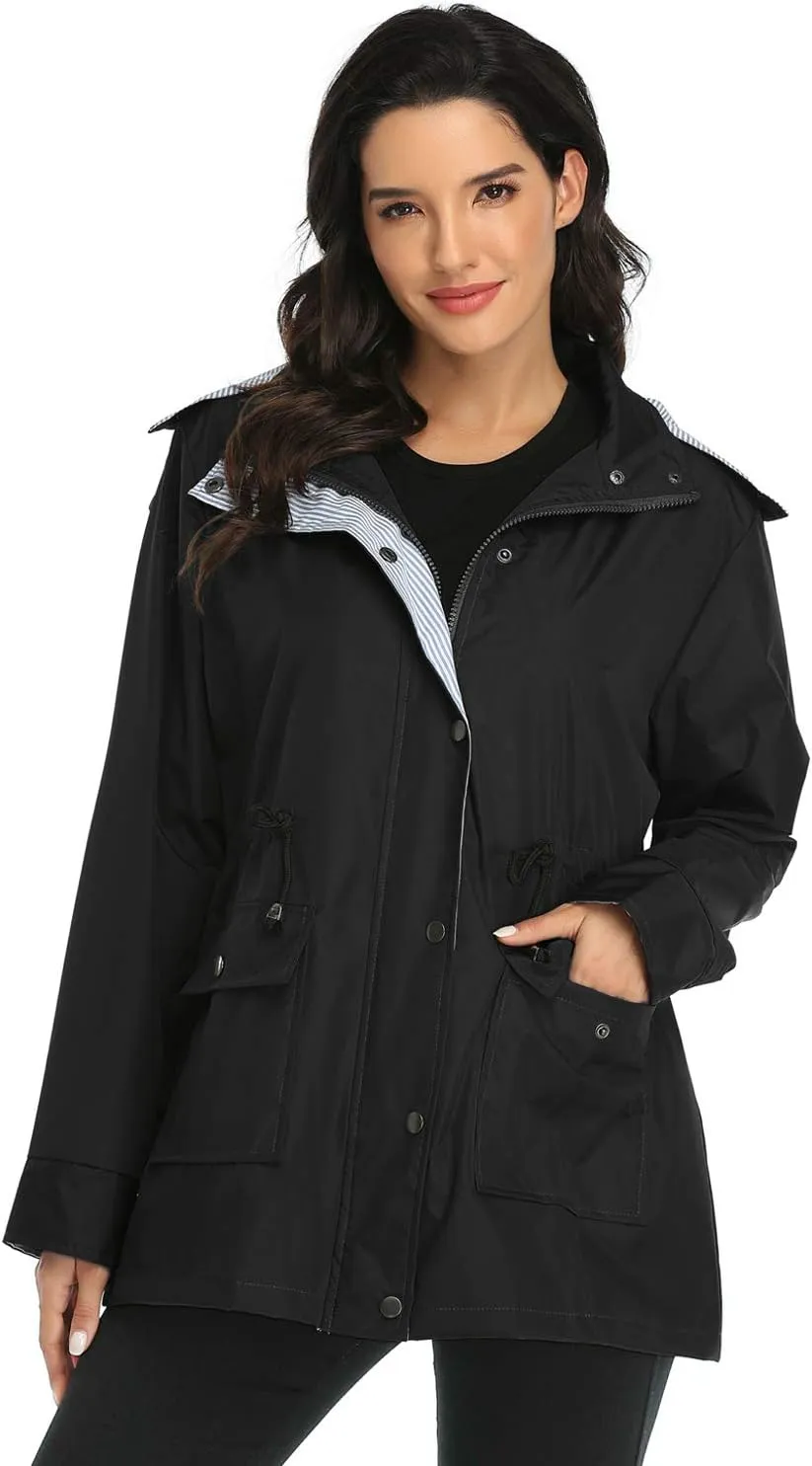 Arthas Women Light Rain Jacket Waterproof Active Outdoor Trench Raincoat with Hood Lightweight Plus Size for Girls