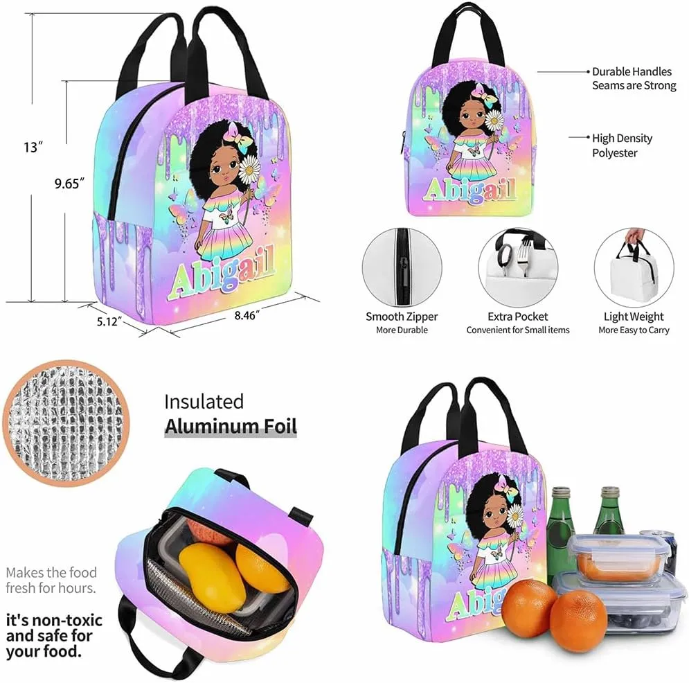 Artsadd Customized School Bags for Granddaughter, Custom Gradient Sparkle Shoulder Bags with Lunch Bag Box for Teens Personalized Waterproof Casual Daypack with Name