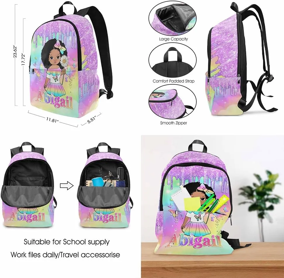 Artsadd Customized School Bags for Granddaughter, Custom Gradient Sparkle Shoulder Bags with Lunch Bag Box for Teens Personalized Waterproof Casual Daypack with Name