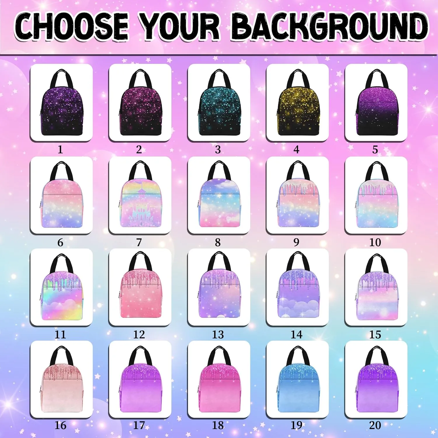 Artsadd Customized School Bags for Granddaughter, Custom Gradient Sparkle Shoulder Bags with Lunch Bag Box for Teens Personalized Waterproof Casual Daypack with Name