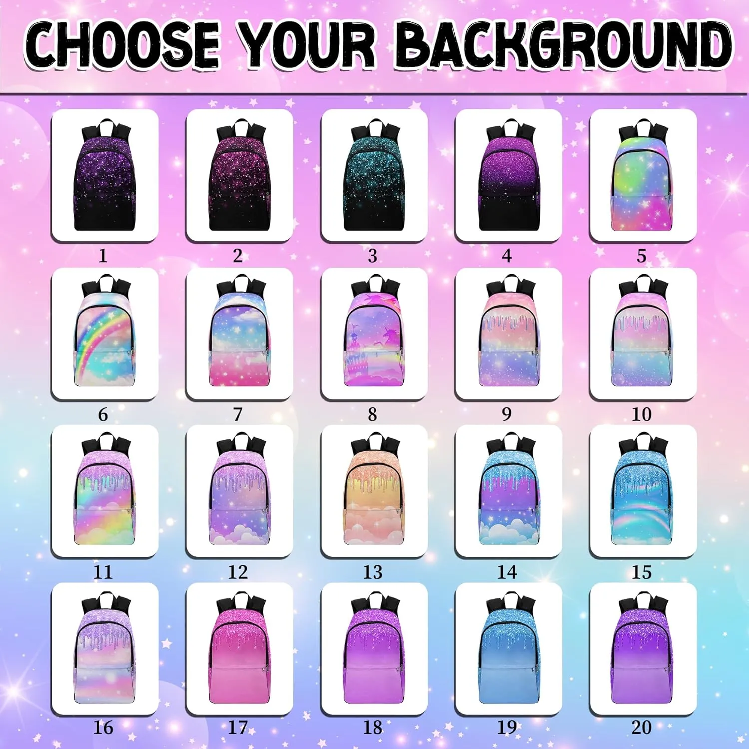 Artsadd Customized School Bags for Granddaughter, Custom Gradient Sparkle Shoulder Bags with Lunch Bag Box for Teens Personalized Waterproof Casual Daypack with Name