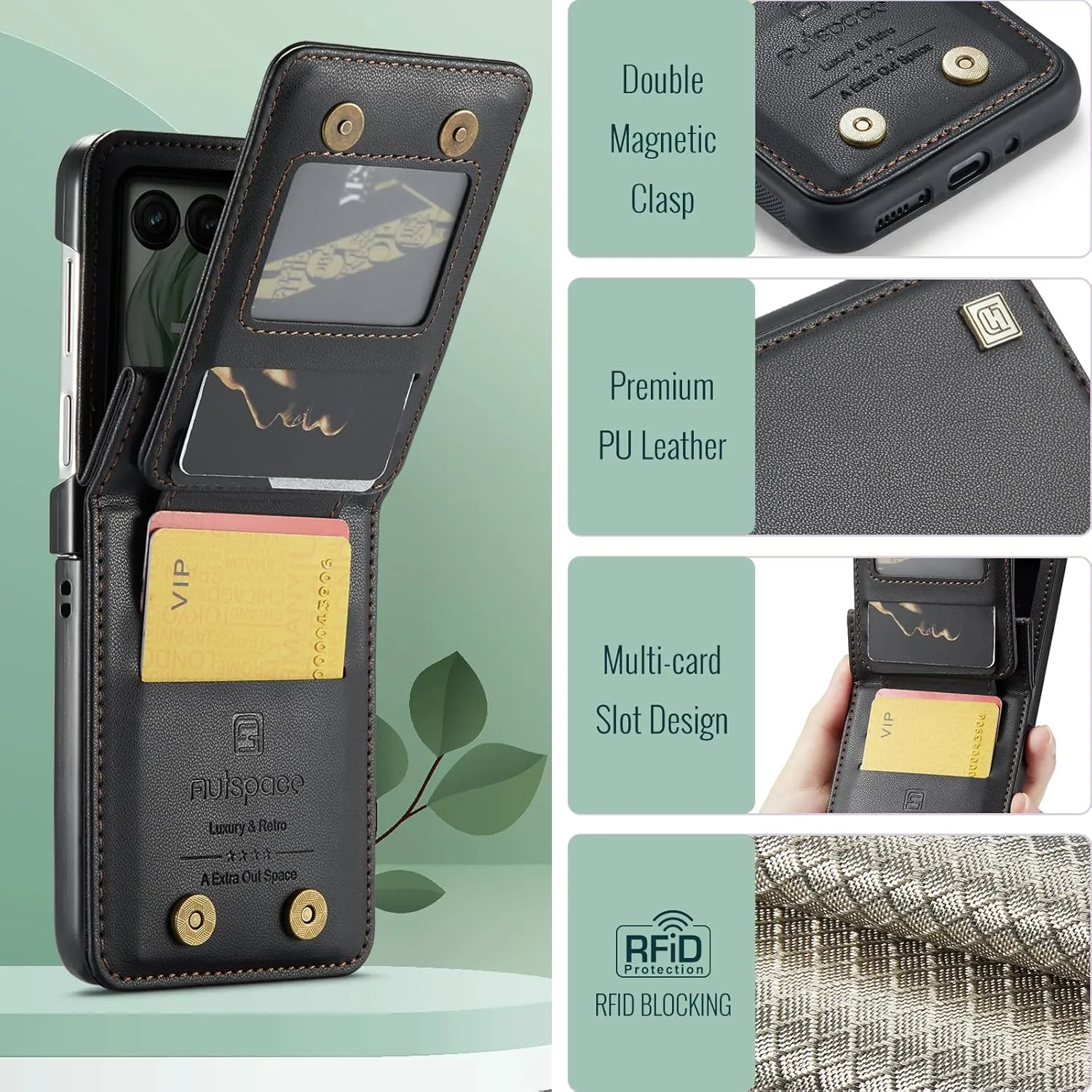 ASAPDOS Crossbody Case Compatible with Moto Razr  Plus 2024,Retro PU Leather Strap Wristlet Flip Case with Magnetic Closure and Card Holder for Men Women Black