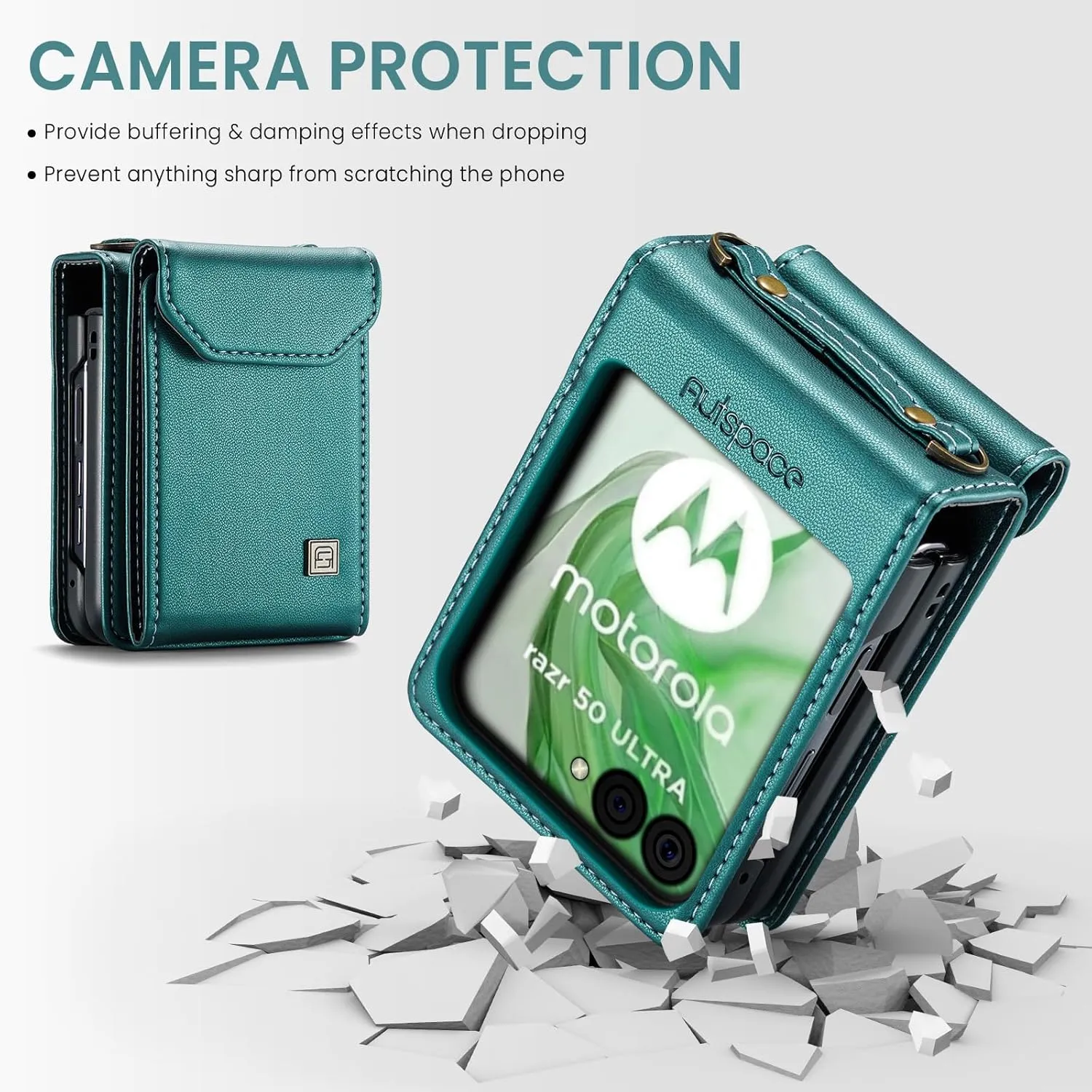 ASAPDOS Crossbody Case Compatible with Moto Razr  Plus 2024,Retro PU Leather Strap Wristlet Flip Case with Magnetic Closure and Card Holder for Men Women Blue Green