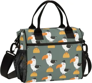 Aslsiy Cartoon Gull Green Insulated Lunch Bag Lunch Box for Women Reusable Lunch Tote Bag for Office Picnic S