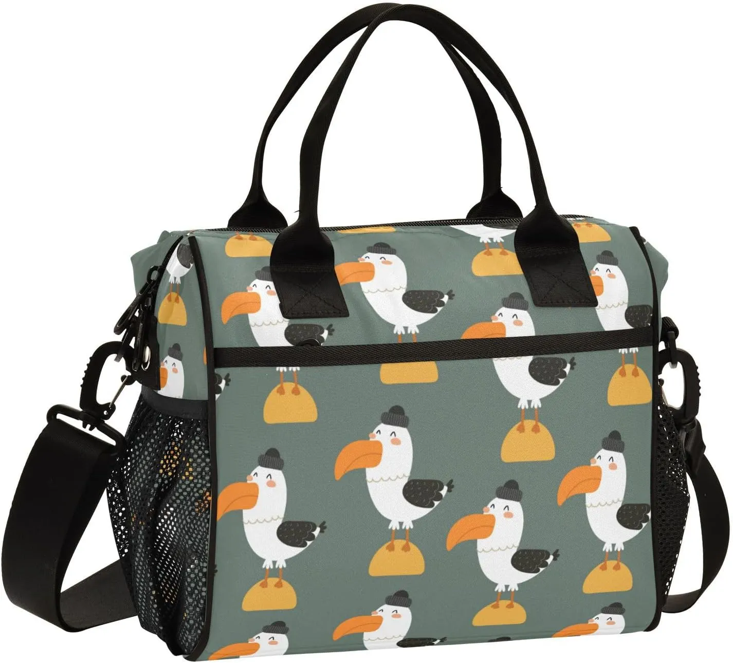 Aslsiy Cartoon Gull Green Insulated Lunch Bag Lunch Box for Women Reusable Lunch Tote Bag for Office Picnic S
