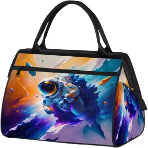 Astronaut Space Meteorite Travel Duffle Bag, Waterproof Duffel Bag Weekender Overnight Carry On Bag Lightweight Sport Gym Bag for Men Women