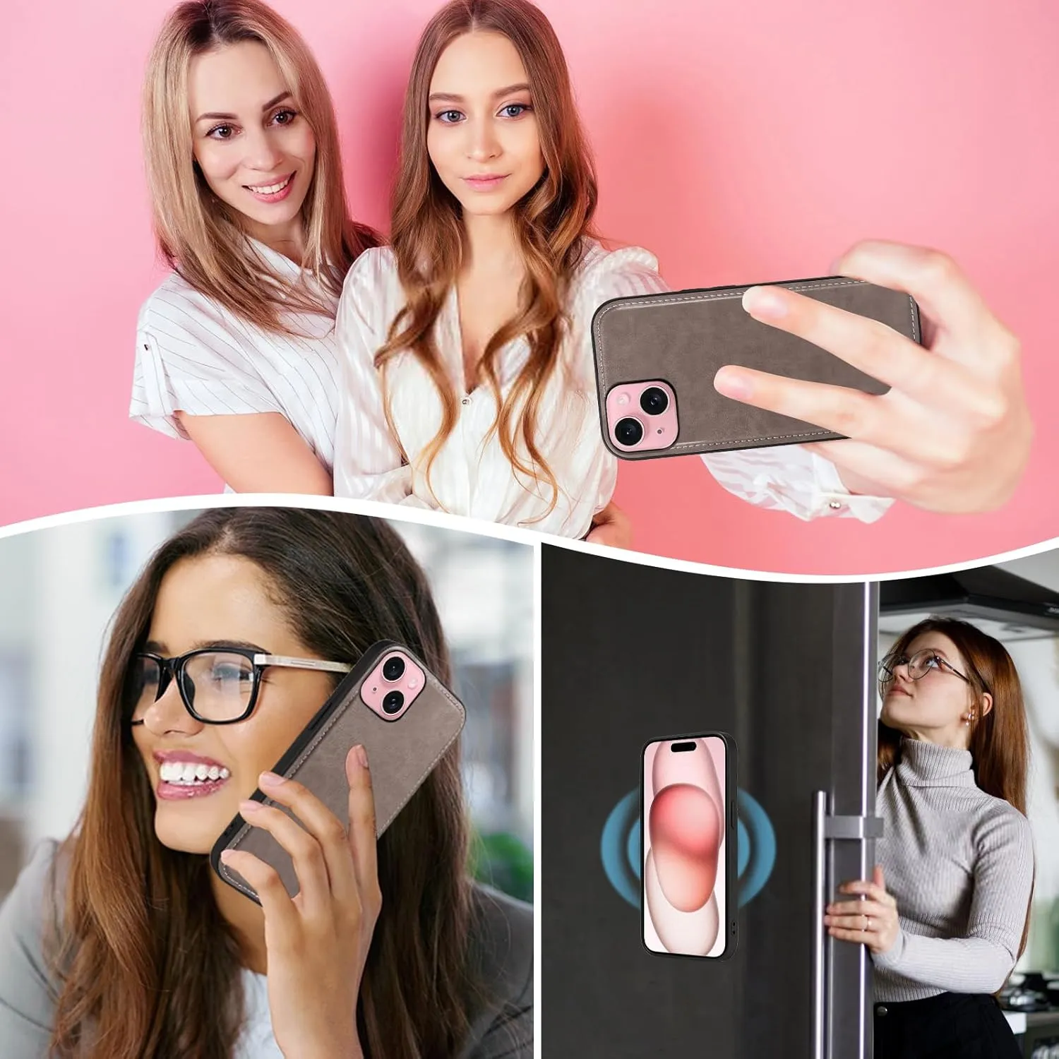 Asuwish Phone Case for iPhone 15 6.1 inch Zipper Wallet Magnetic Detachable Cell Cover with Tempered Glass Screen Protector Crossbody Strap Mandala Flower Card Holder i Phone15 i15 15Case Women Gray