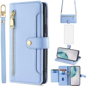 Asuwish Phone Case for OnePlus Nord N10 5G Wallet Cover and Screen Protector Zipper Credit Card Holder Slot Kickstand Flip Cell Accessories One Plus N 10 G5 1 Plus 10N 1plus One  N105G Women Men Blue