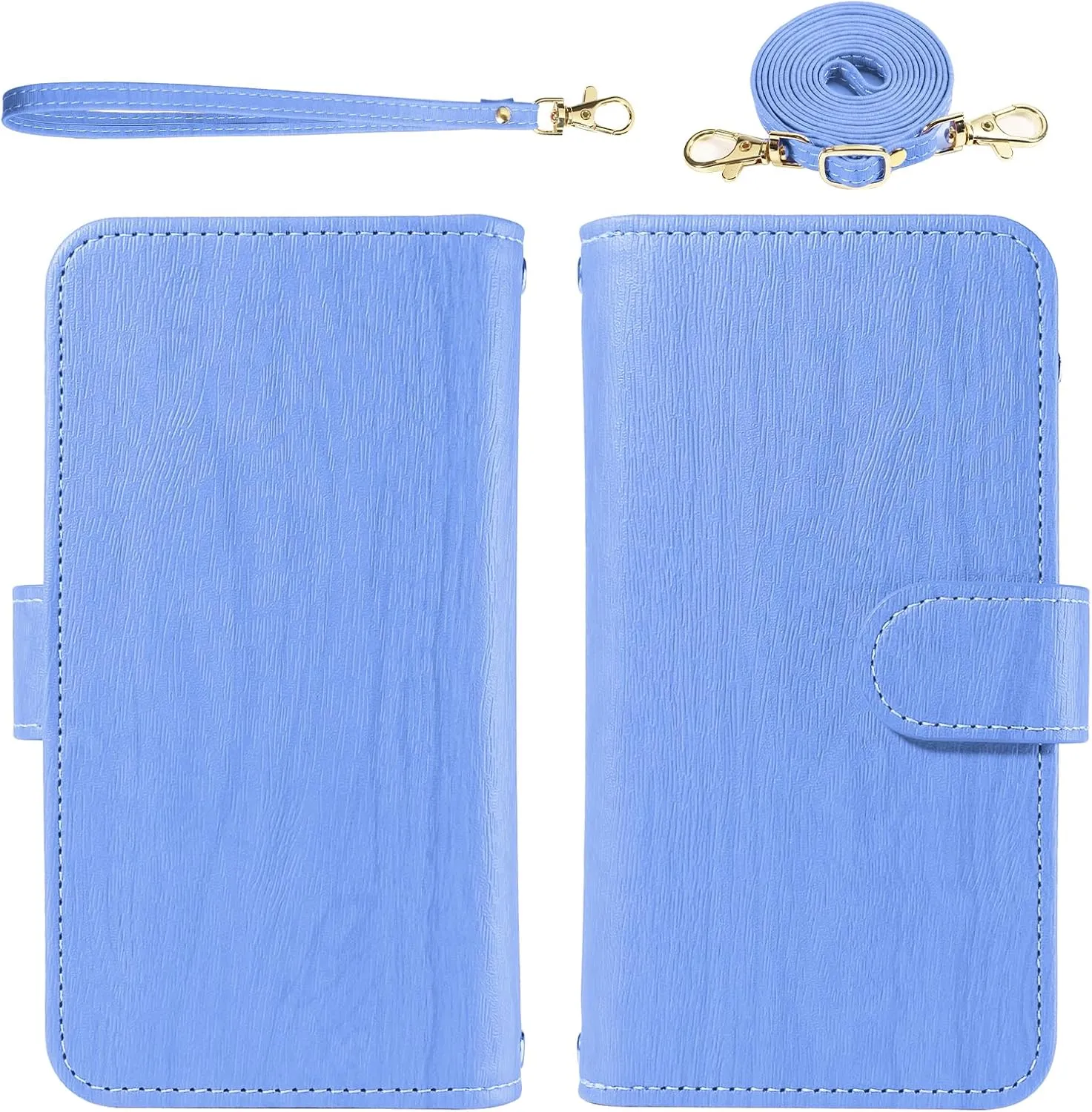 Asuwish Phone Case for Samsung Galaxy A15 5G/4G Zipper Wallet Magnetic Detachable Cell Cover with Tempered Glass Screen Protector Crossbody Lanyard Strap Retro Card Holder A 15 G5 15A Women Girls Blue