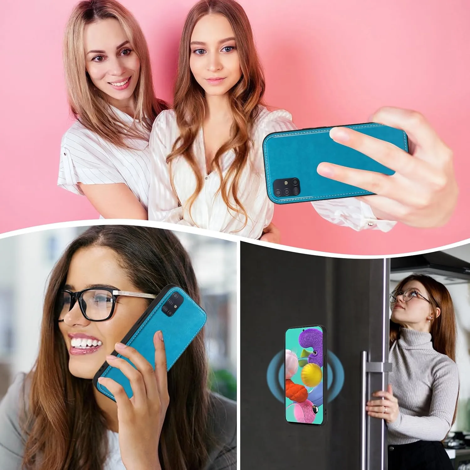 Asuwish Phone Case for Samsung Galaxy A51 4G Zipper Wallet Magnetic Detachable Cell Cover with Tempered Glass Screen Protector Crossbody Strap Flower Card Holder A 51 M40S 51A A515F S51 Women Men Blue