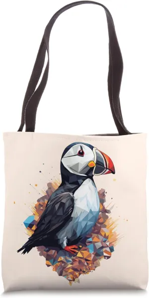 Atlantic Puffin Geometric Patten Art,Cute Atlantic Puffin Lo Tote Bag
