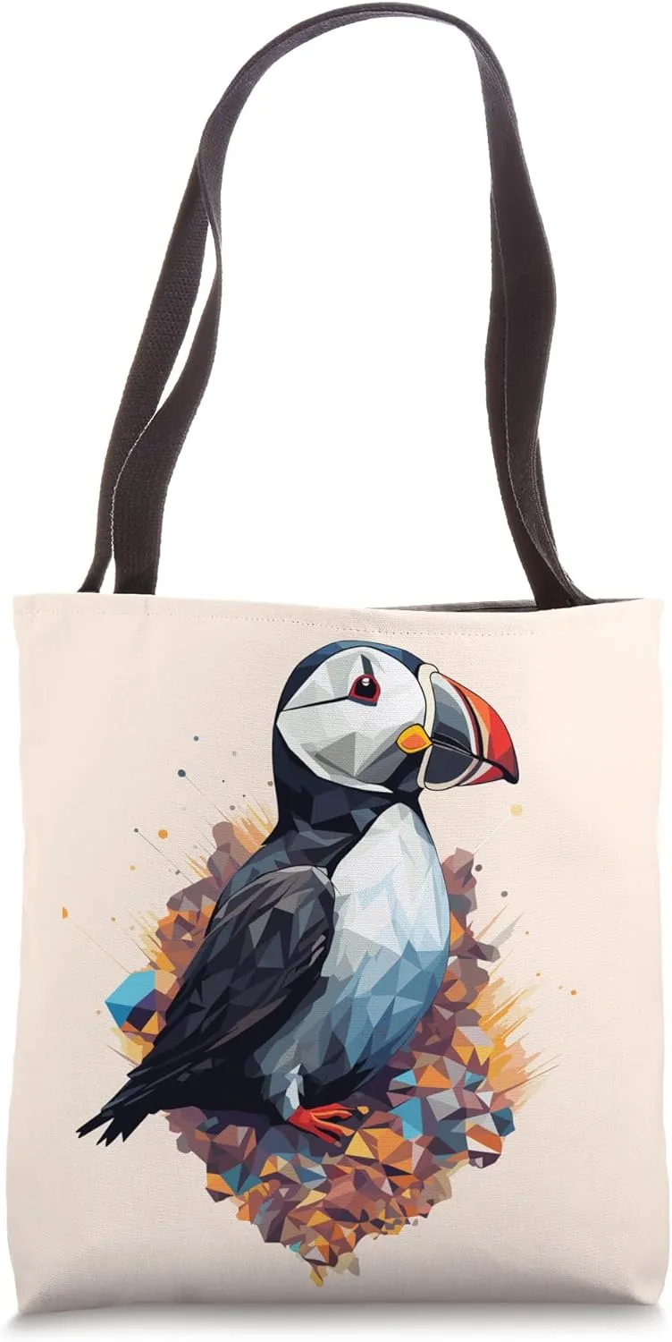 Atlantic Puffin Geometric Patten Art,Cute Atlantic Puffin Lo Tote Bag