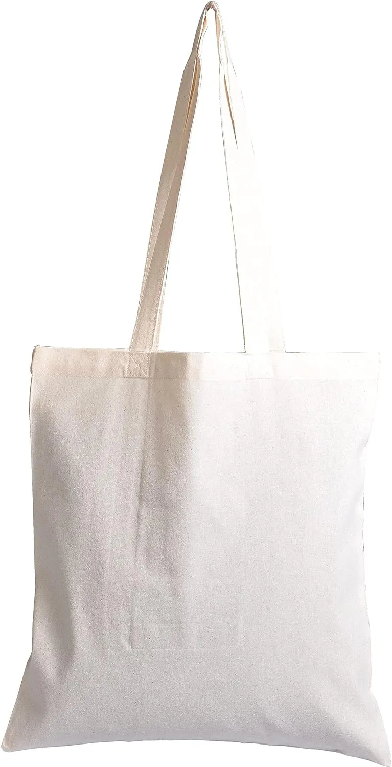 ATMOS GREEN 20 COLORS | 5 | 12 | 20 | 50 | 100 | 200 Pack 15 X 16 Inch NATURAL color Recycled Cotton tote bags eco friendly super strong great choice for schools promotion MADE in INDIA (5 Pack)