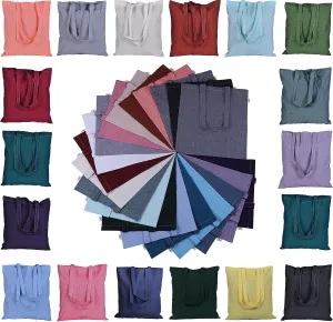 Atmos Green 20 pack 15 X 16 inch with long handle ASSORTED Colors 5.5 oz Recycled cotton canvas reusable grocery bags eco friendly super strong MADE in INDIA