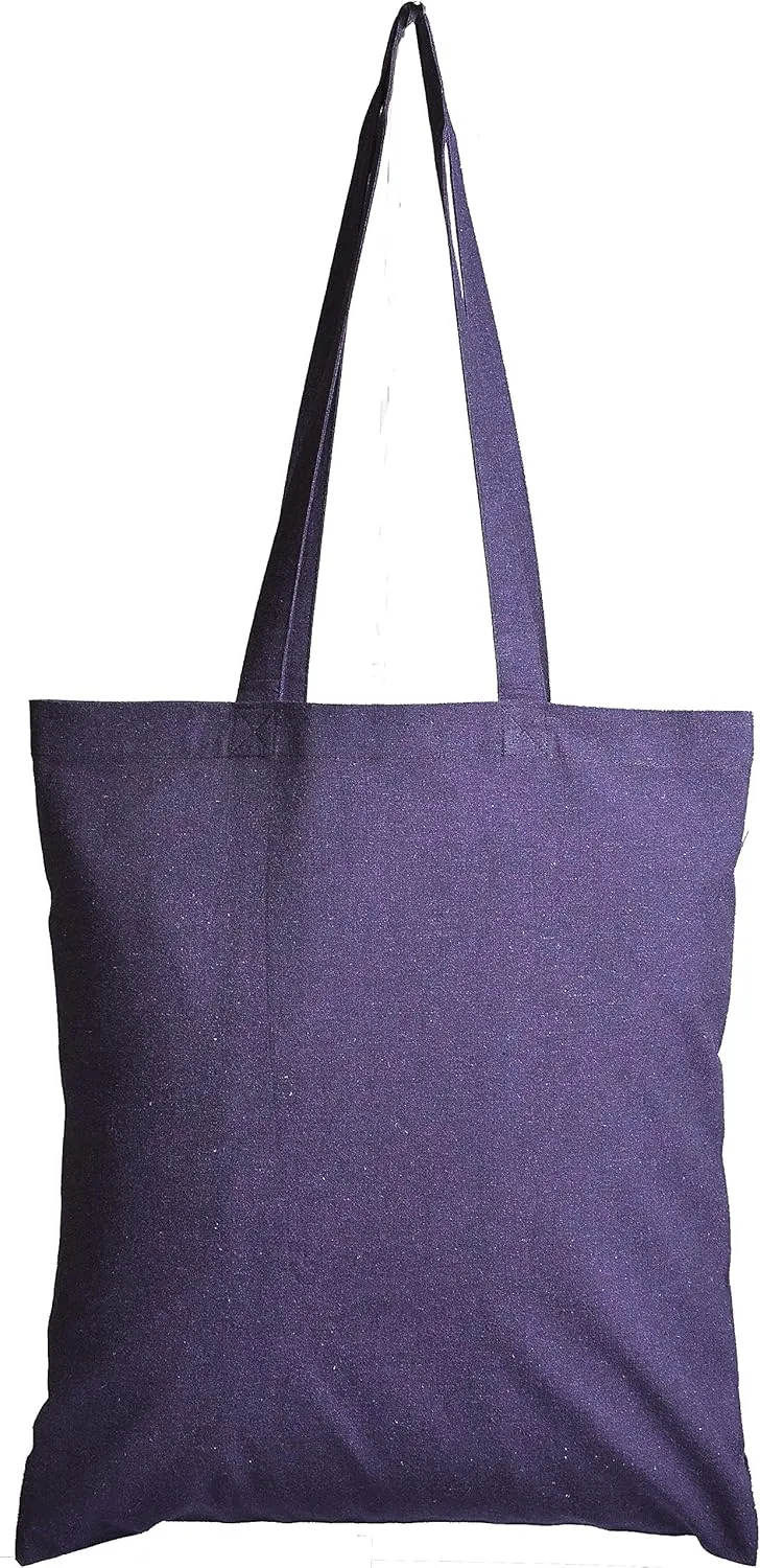 ATMOS GREEN 5 Pack 15 X 16 inch with 27" Long Handle Egg Plant Color 5.5 Oz Recycled Reusable Cotton Grocery Bags eco Friendly Super Strong Great Choice for Schools Promotion Branding Made in India