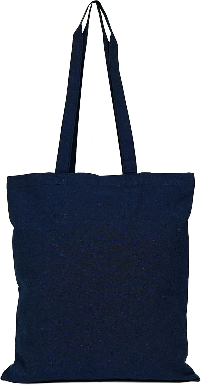 ATMOS GREEN 5 pack 15 X 16 inch with 27" long handle INDIGO Color 5.5 Oz Recycled Reusable cotton grocery bags eco friendly super strong great choice for schools promotion branding MADE in INDIA