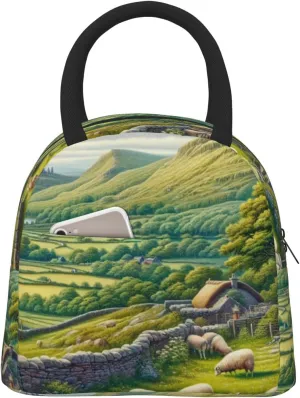 Augenstern Reusable Insulated Cooler Lunch Container Rural-Landscape Large Capacity Lunch Box Thermal Lunch Tote Bag