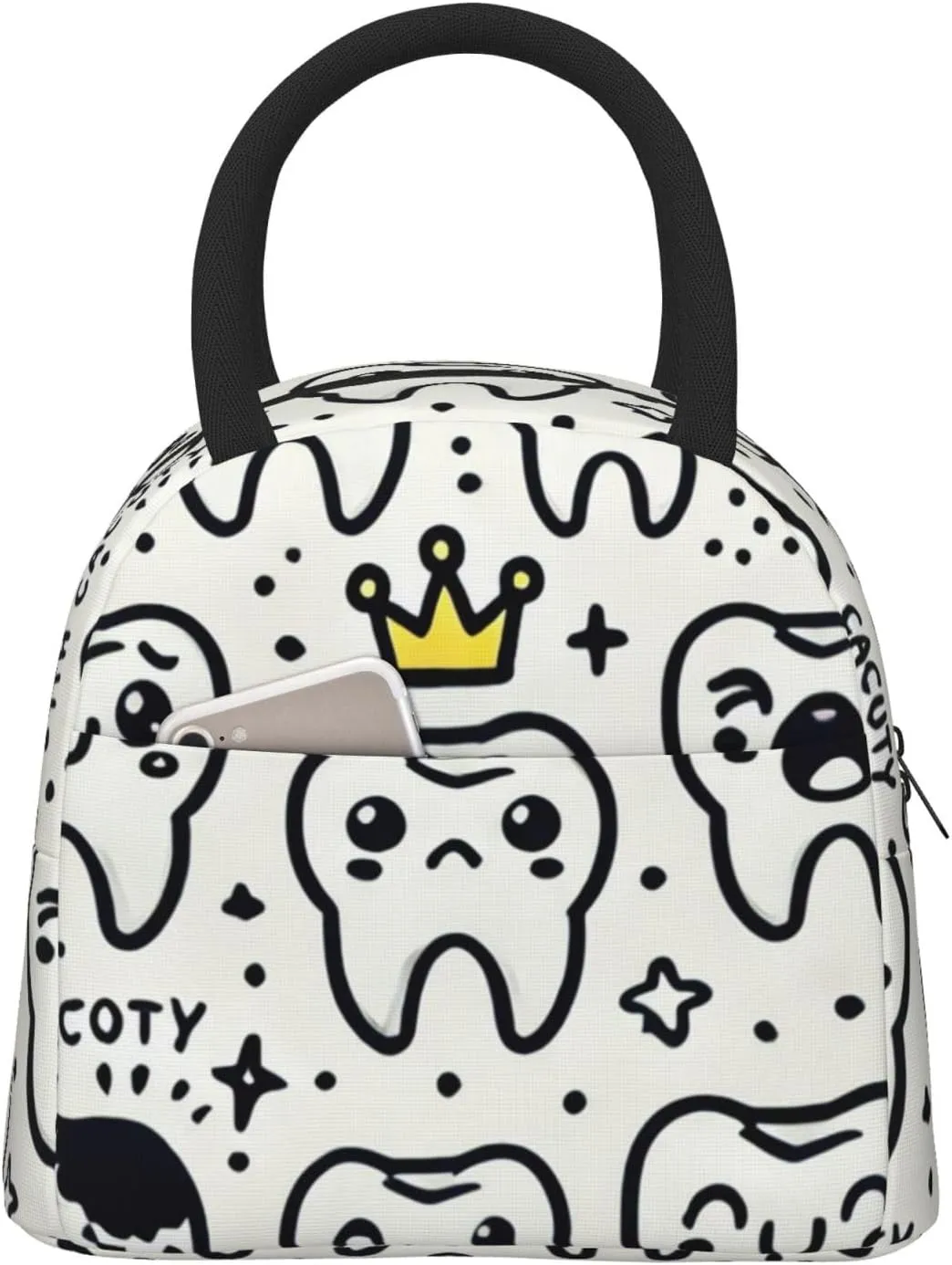Augenstern Reusable Insulated Cooler Lunch Container Teeth-Expressions-Crowns Large Capacity Lunch Box Thermal Lunch Tote Bag