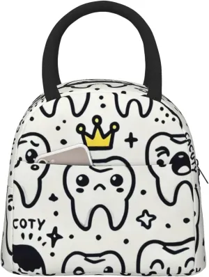 Augenstern Reusable Insulated Cooler Lunch Container Teeth-Expressions-Crowns Large Capacity Lunch Box Thermal Lunch Tote Bag