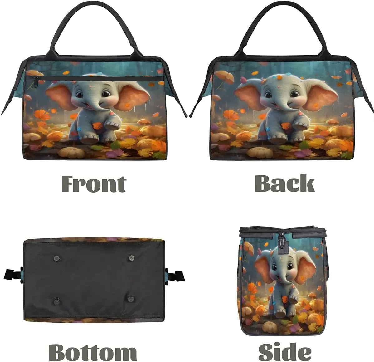 Autumns Leaves Cute Elephant Travel Duffle Bag, Waterproof Duffel Bag Weekender Overnight Carry On Bag Lightweight Sport Gym Bag for Men Women