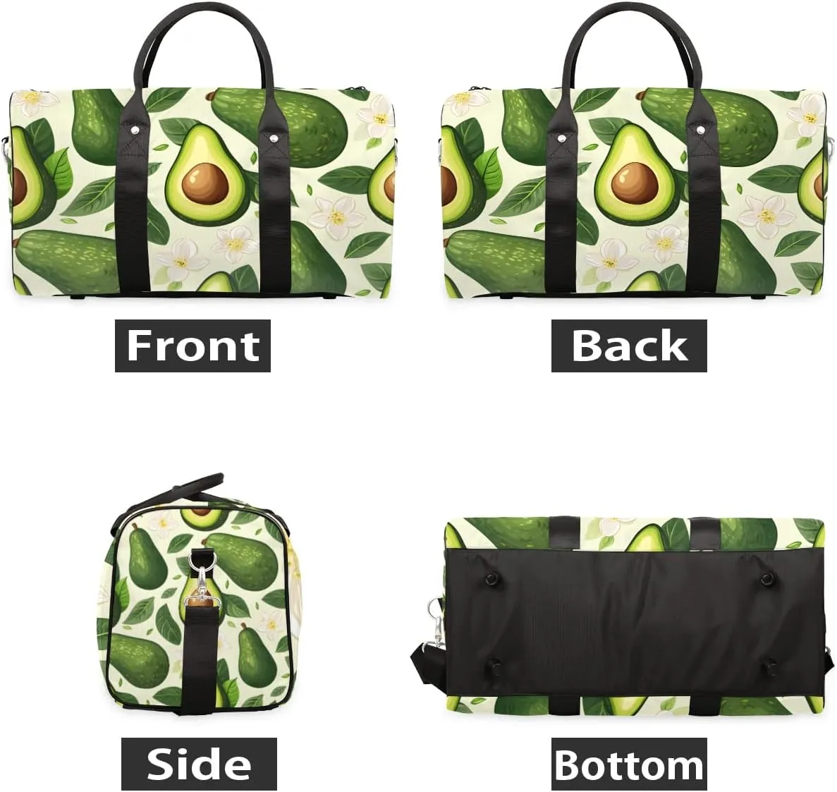 Avocado Themed Foldable Lightweight Duffle Bag for Travel - Waterproof Carry On Bags for Airplanes, Travel Duffel Bags for Gym, Weekend