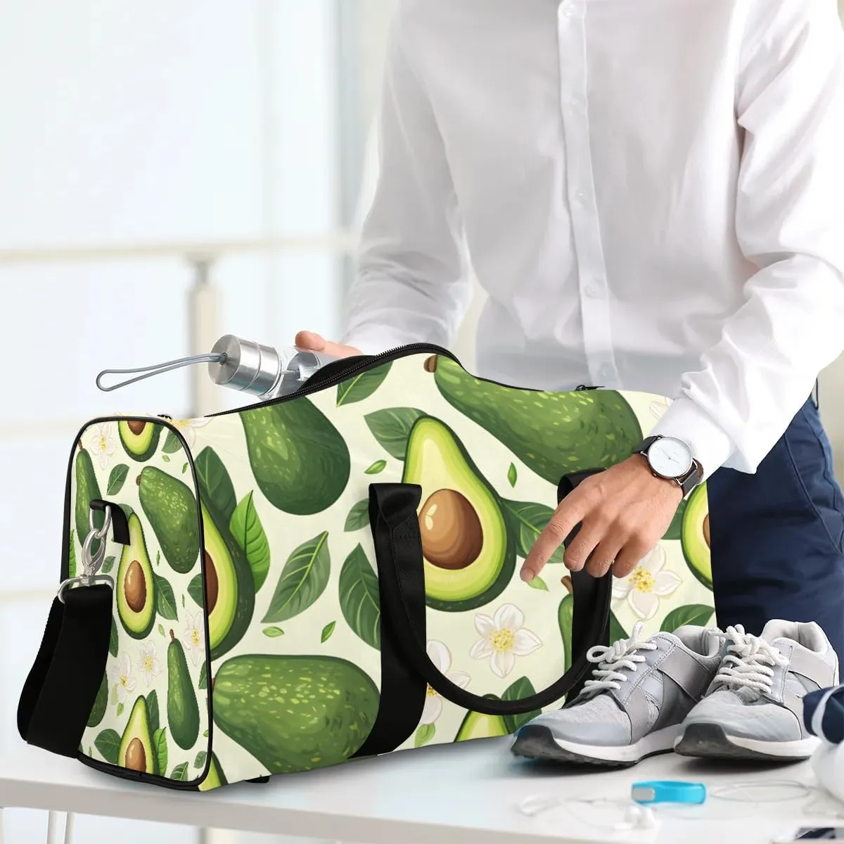 Avocado Themed Foldable Lightweight Duffle Bag for Travel - Waterproof Carry On Bags for Airplanes, Travel Duffel Bags for Gym, Weekend
