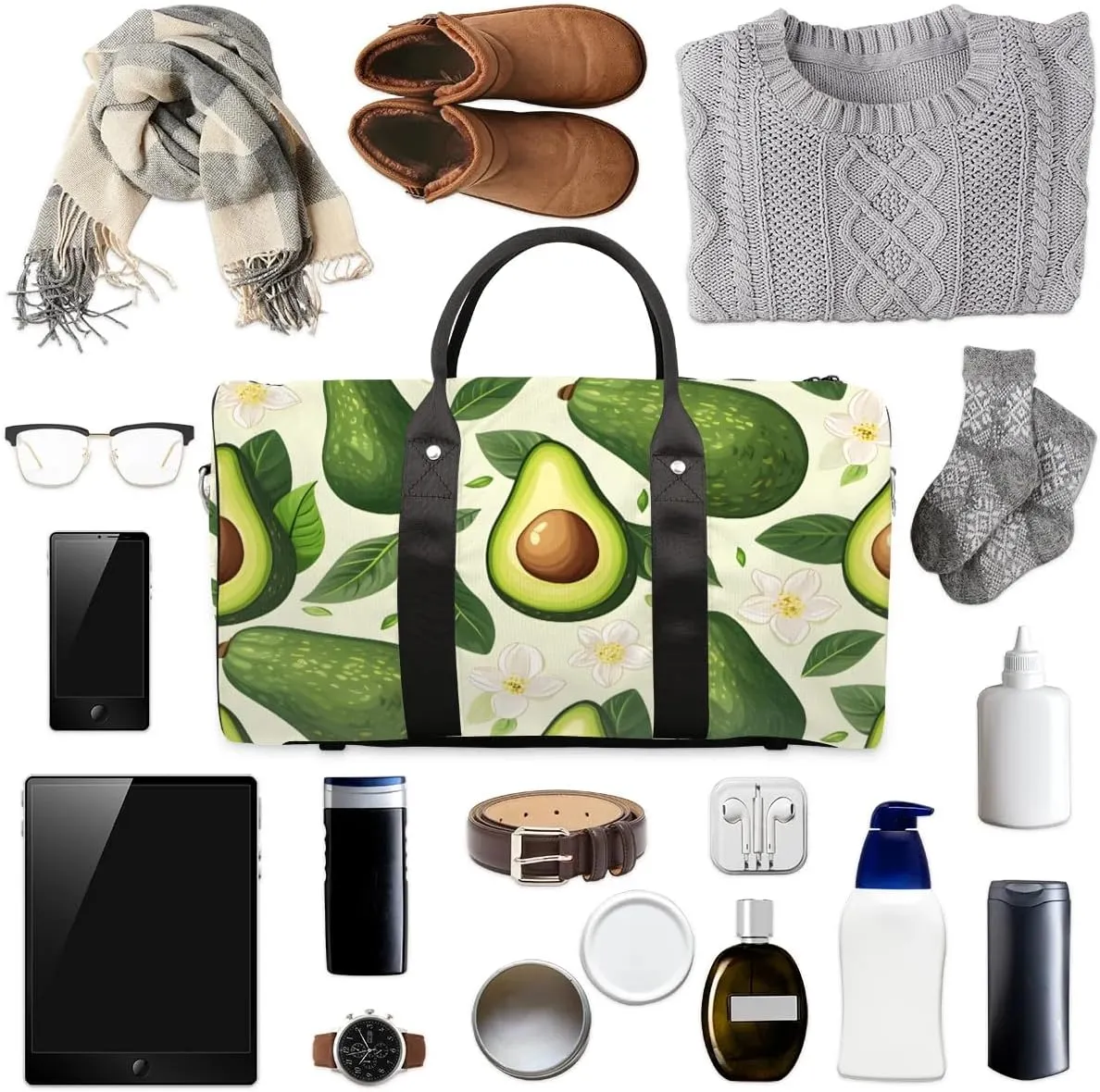 Avocado Themed Foldable Lightweight Duffle Bag for Travel - Waterproof Carry On Bags for Airplanes, Travel Duffel Bags for Gym, Weekend