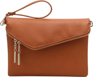 B BRENTANO Fold-Over Envelope Wristlet Clutch Crossbody Bag with Tassel Accents