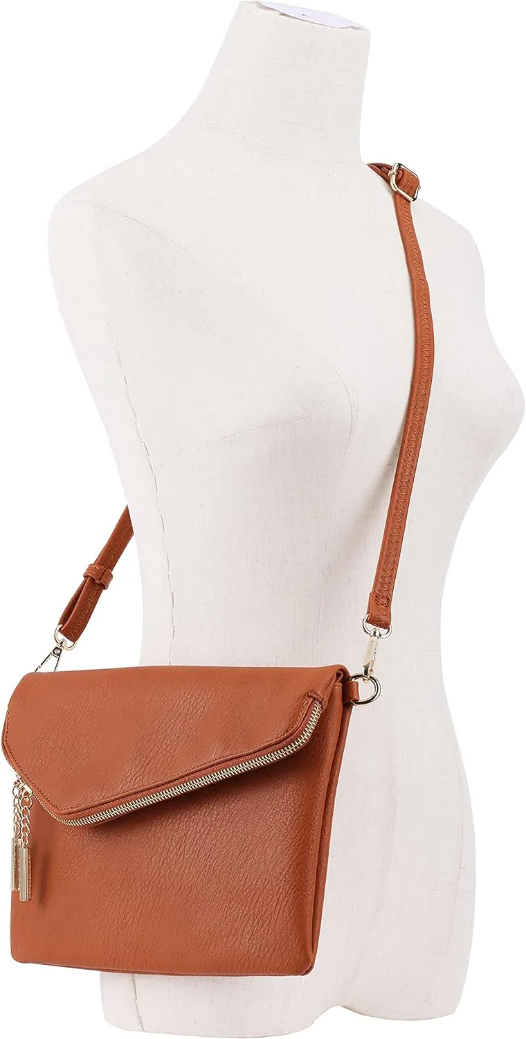B BRENTANO Fold-Over Envelope Wristlet Clutch Crossbody Bag with Tassel Accents