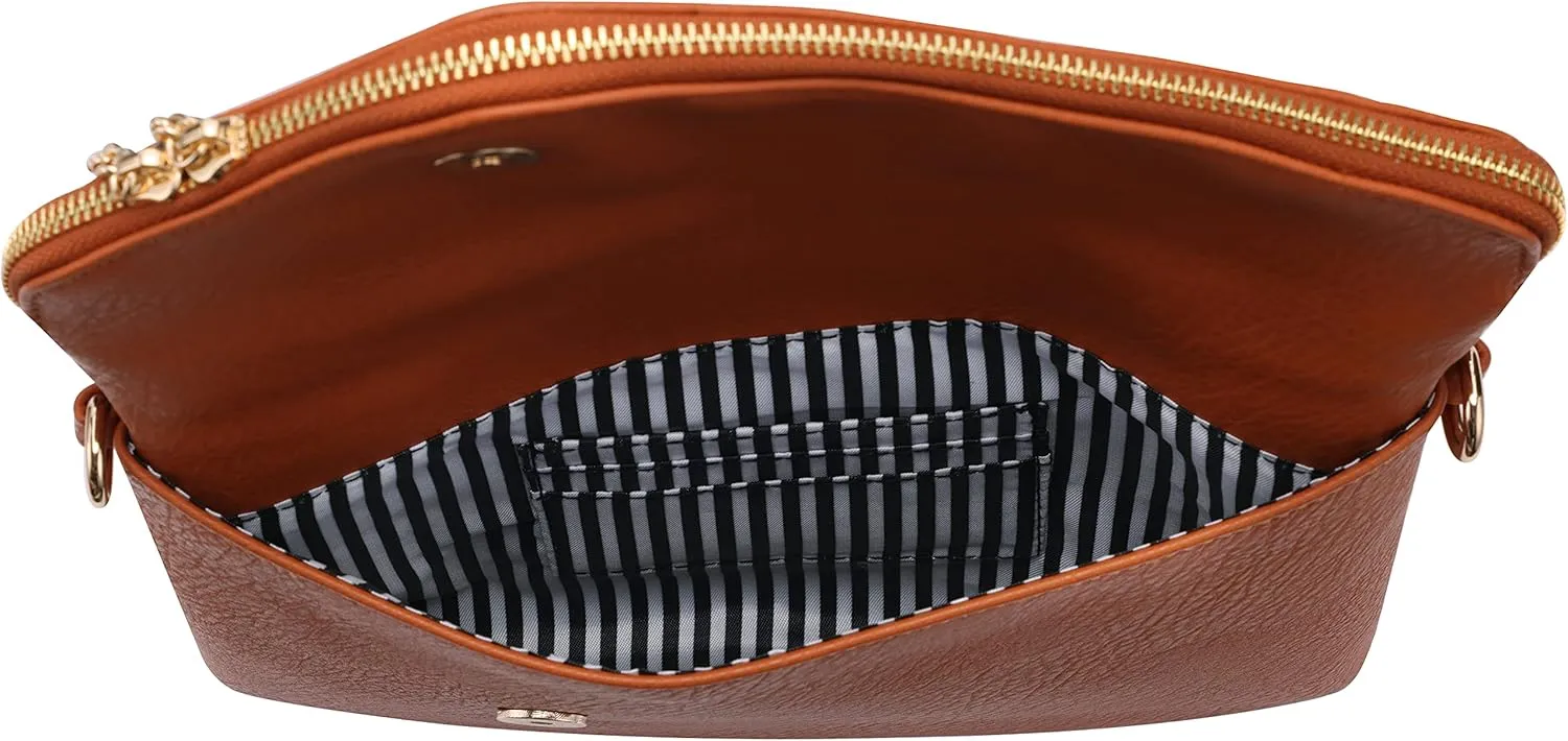B BRENTANO Fold-Over Envelope Wristlet Clutch Crossbody Bag with Tassel Accents
