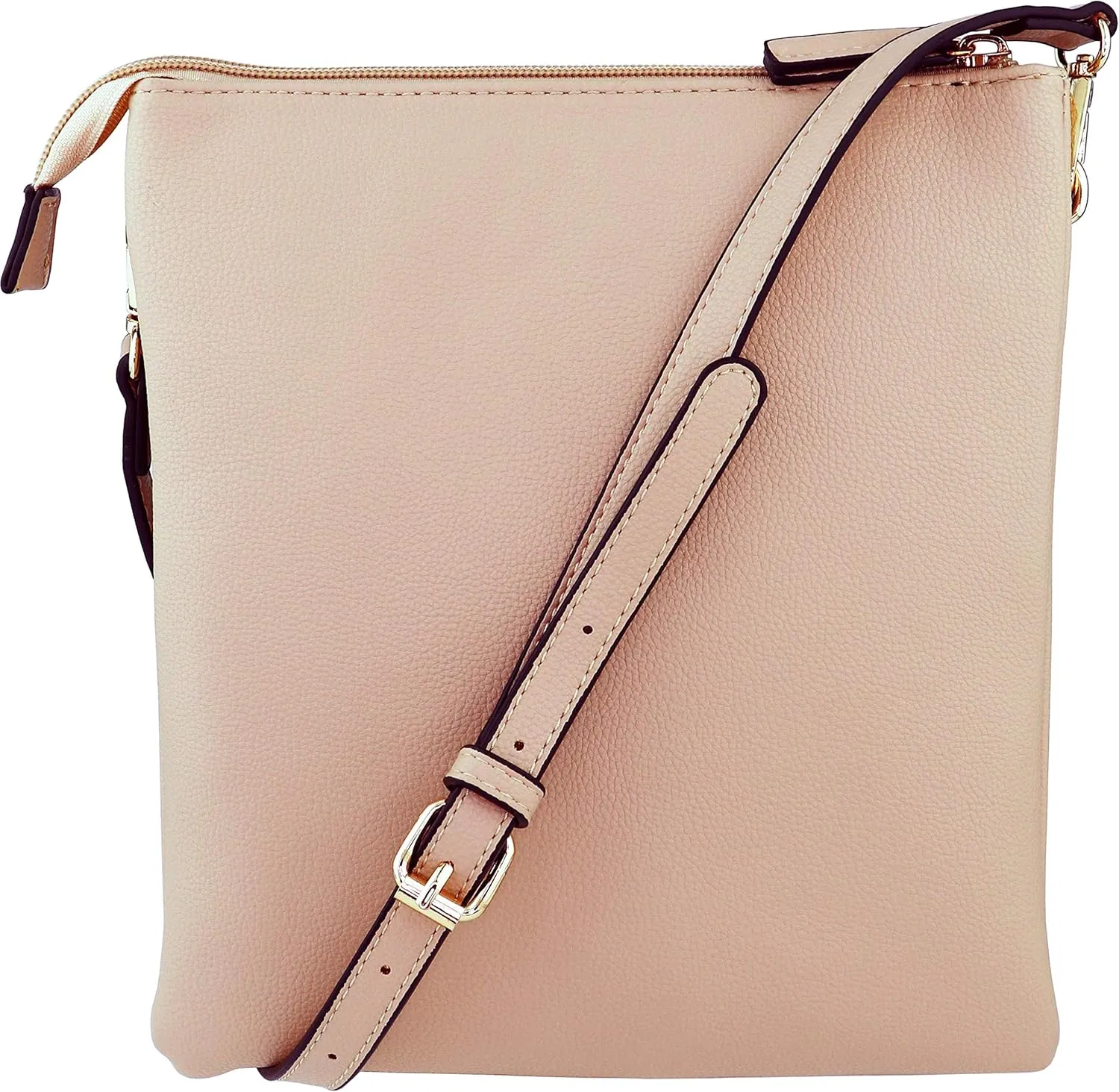 B BRENTANO Vegan Double-Zip Pocket Crossbody Handbag Purse wih Big Tassel Accent
