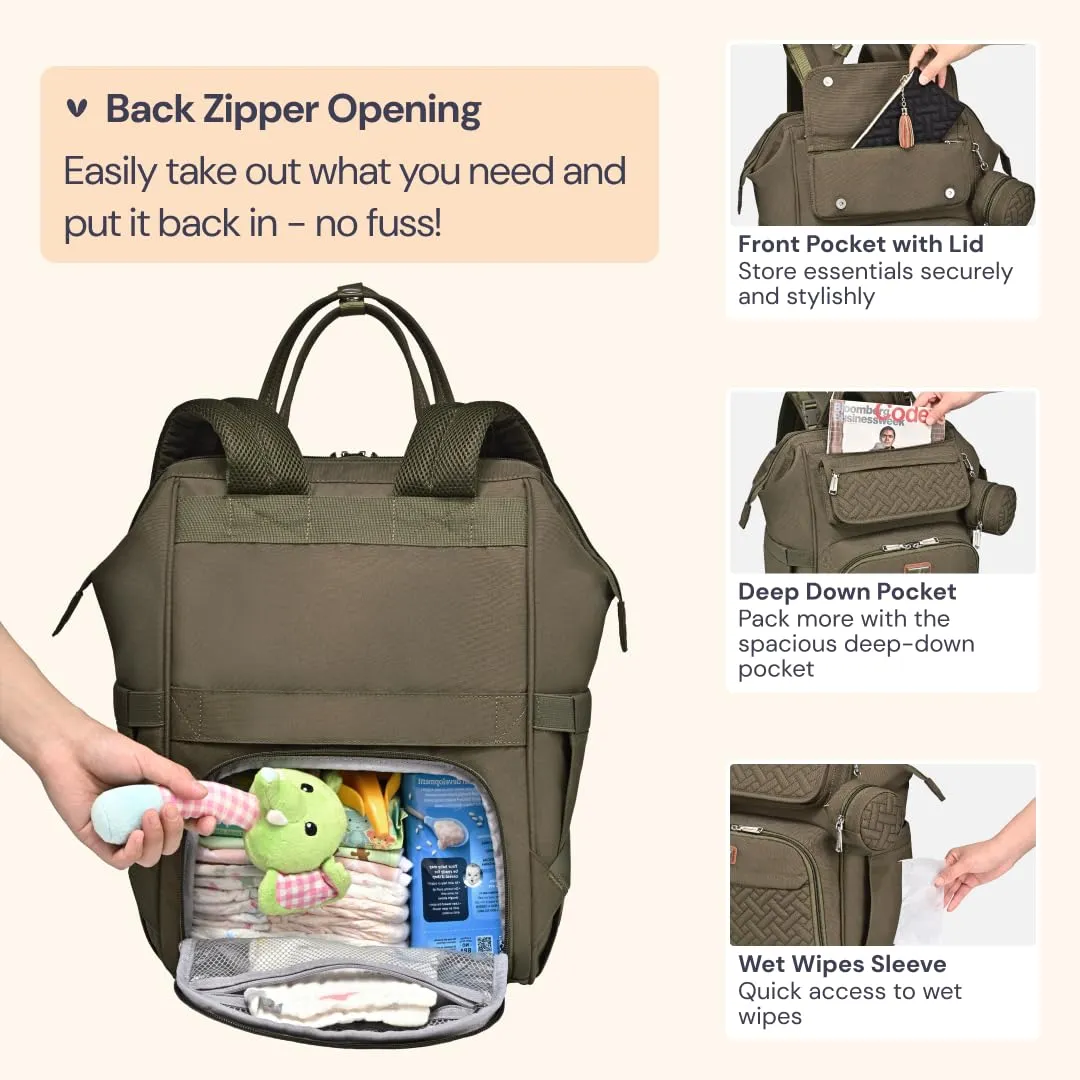 BabbleRoo Diaper Bag, Army Green, Laptop Backpack, Unisex