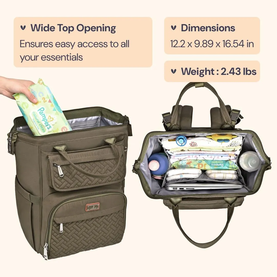 BabbleRoo Diaper Bag, Army Green, Laptop Backpack, Unisex
