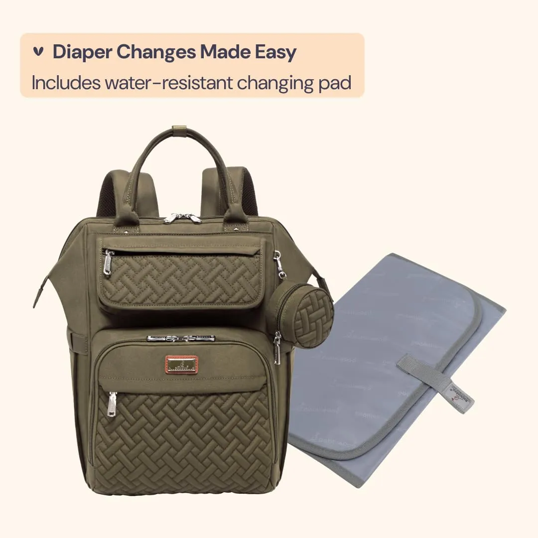 BabbleRoo Diaper Bag, Army Green, Laptop Backpack, Unisex