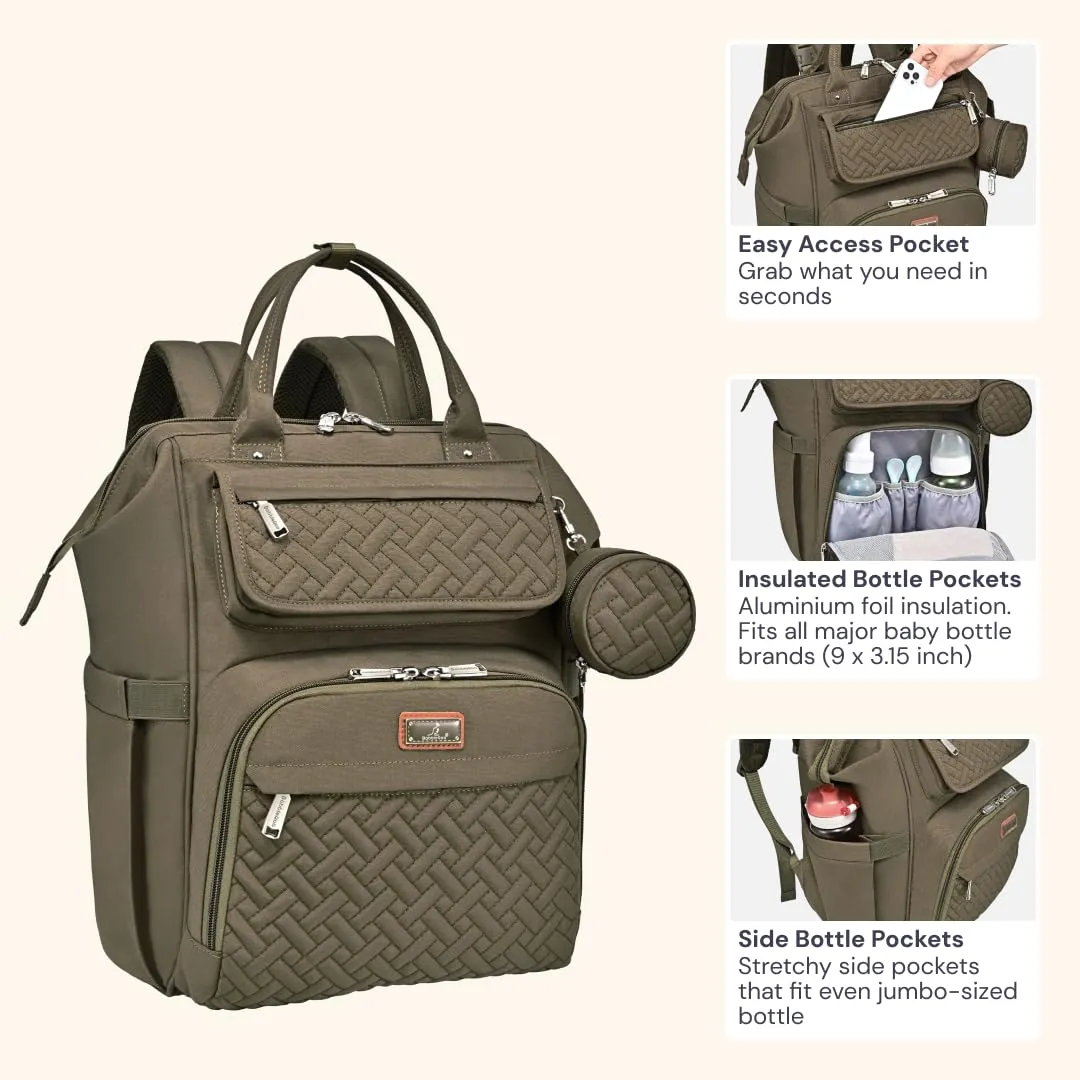 BabbleRoo Diaper Bag, Army Green, Laptop Backpack, Unisex