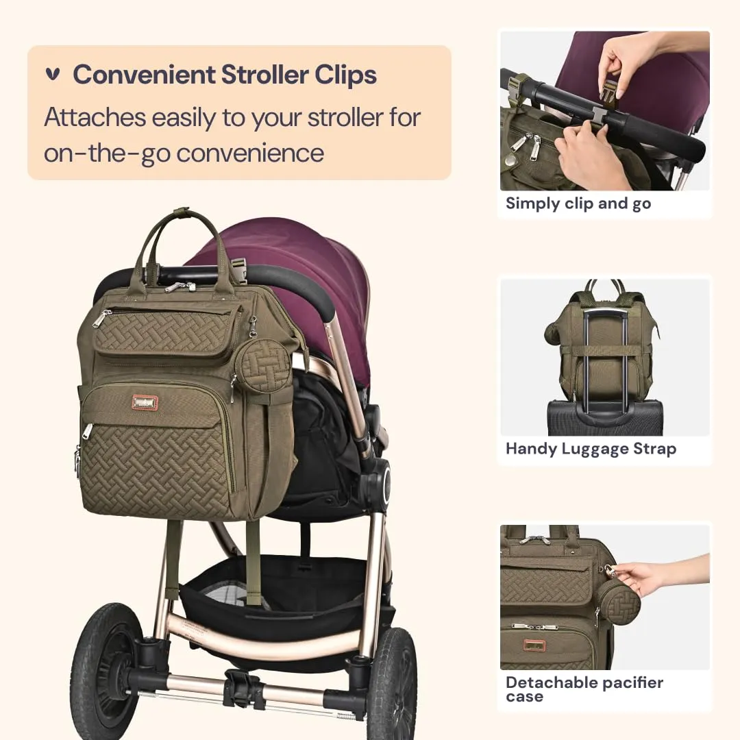 BabbleRoo Diaper Bag, Army Green, Laptop Backpack, Unisex