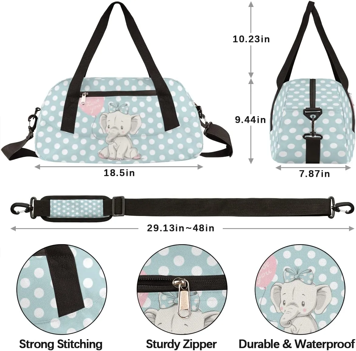 Baby Elephant Kids Duffel Bag for Girls Boys Teens, Blemishes Dance Bag Overnight Small Duffel Bag Carry On Weekend Sports Gym Travel Bag for School Practice Gymnastics Ballet