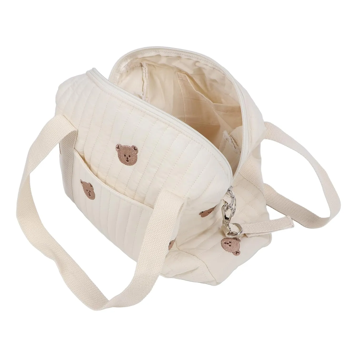 Baby Stroller Storage Bag, Zipper Stroller Storage Bag Stroller Hand Bag Embroidery Reusable Handbag Nappy Bag Stroller Hanging Bag (Bear Bag)