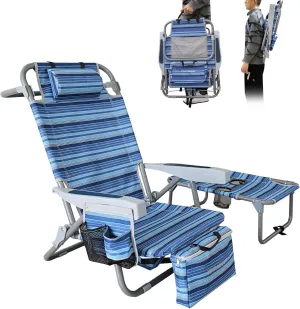 Backpack Folding Beach Chairs for Adults Heavy Duty 350Ibs with Camping Table Portable Lay Flat Beach Chair 5-Position Adjustable with Cooler Bag and Cup Holder
