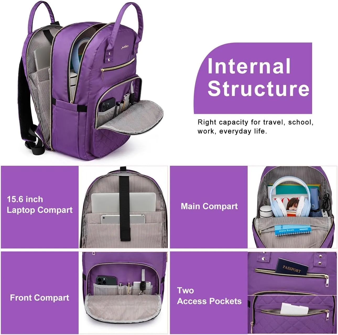 Backpack for Women and Teen Girls,School Backpack TSA Laptop Bookbag with USB for College University Students Business Office Work Travel