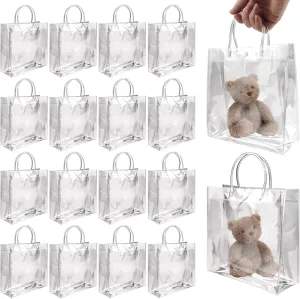 BadenBach 16 PCS Large Clear Gift Bags with Handle,11.02" x 11.02" x 3.94",Transparent Plastic Gift Wrap Tote Bag Big Reusable Clear Party Favor Goodie Bag for Boutique Wedding Birthday Mother's Day