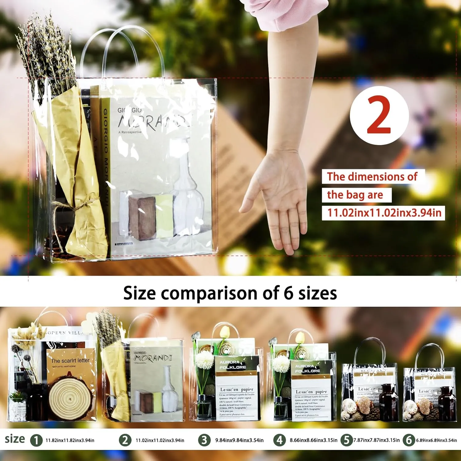 BadenBach 16 PCS Large Clear Gift Bags with Handle,11.02" x 11.02" x 3.94",Transparent Plastic Gift Wrap Tote Bag Big Reusable Clear Party Favor Goodie Bag for Boutique Wedding Birthday Mother's Day