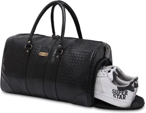 Bag Duffle Bag with Shoe Pocket for Travel for Men and Women Made of Weekender Textured Leatherette with Attachable Shoulder Strap Cabin Bag Black