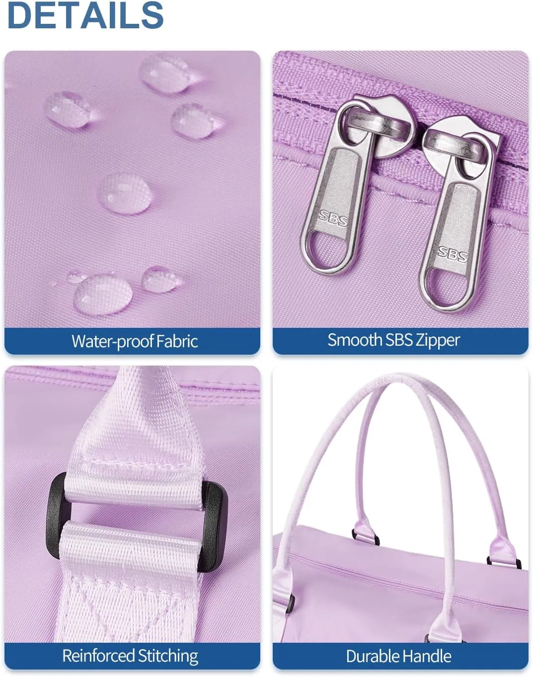 BAGAIL Travel Duffel Bag - Weekender & Overnight Gym Carry On Tote with Wet Pocket - Hospital Mom Bag for Labor and Delivery - Purple