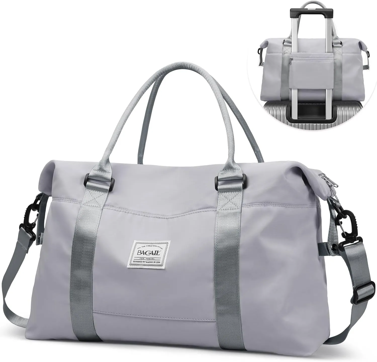 BAGAIL Travel Duffel Bag - Weekender & Overnight Gym Carry On Tote with Wet Pocket, Mom Bag for Labor and Delivery - Light Gray