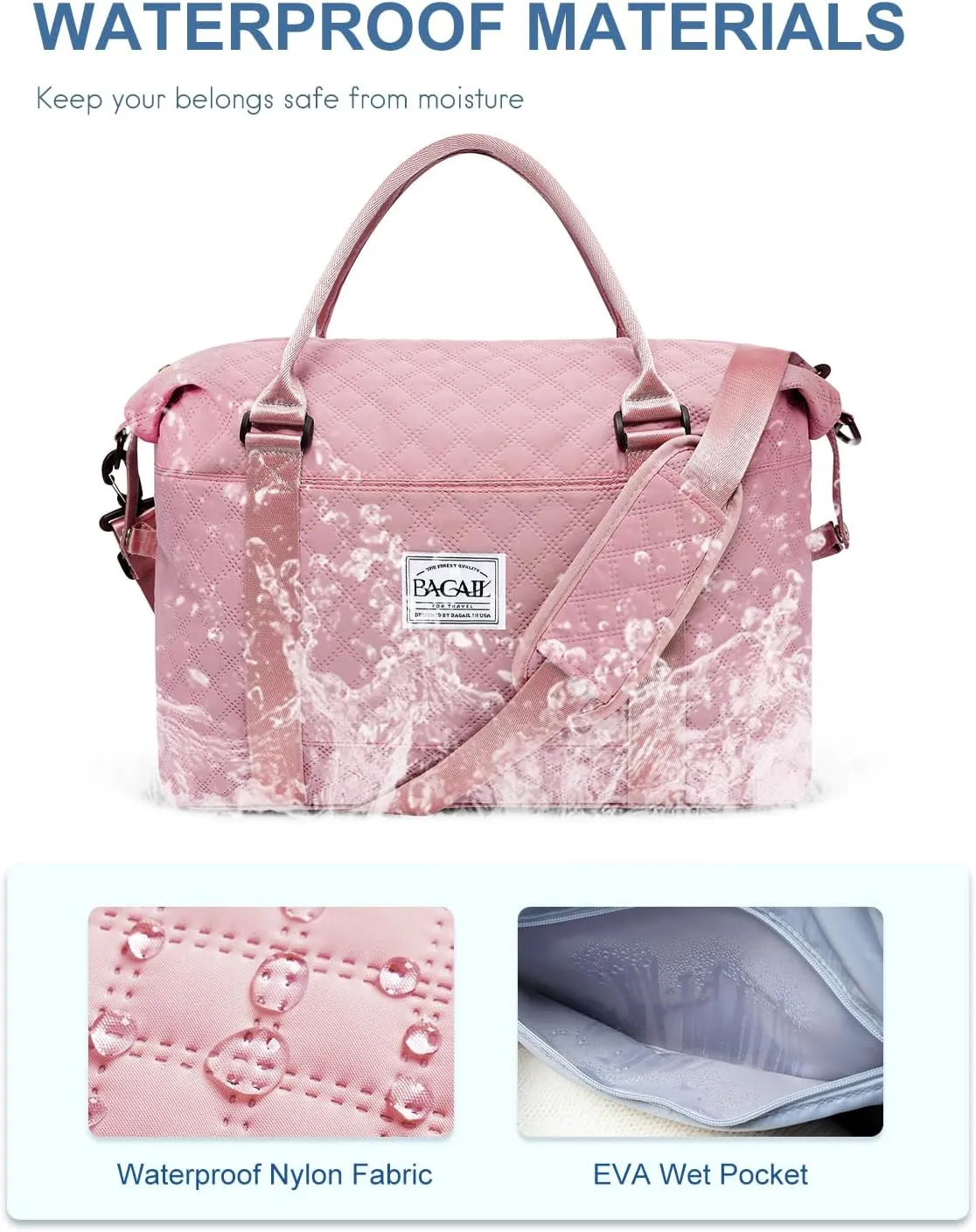 BAGAIL Travel Duffel Bag, Weekender Bags for Women, Overnight Gym Carry On Tote Bag with Wet Pocket, Hospital Mom Bag for Labor and Delivery - Grid-Pink