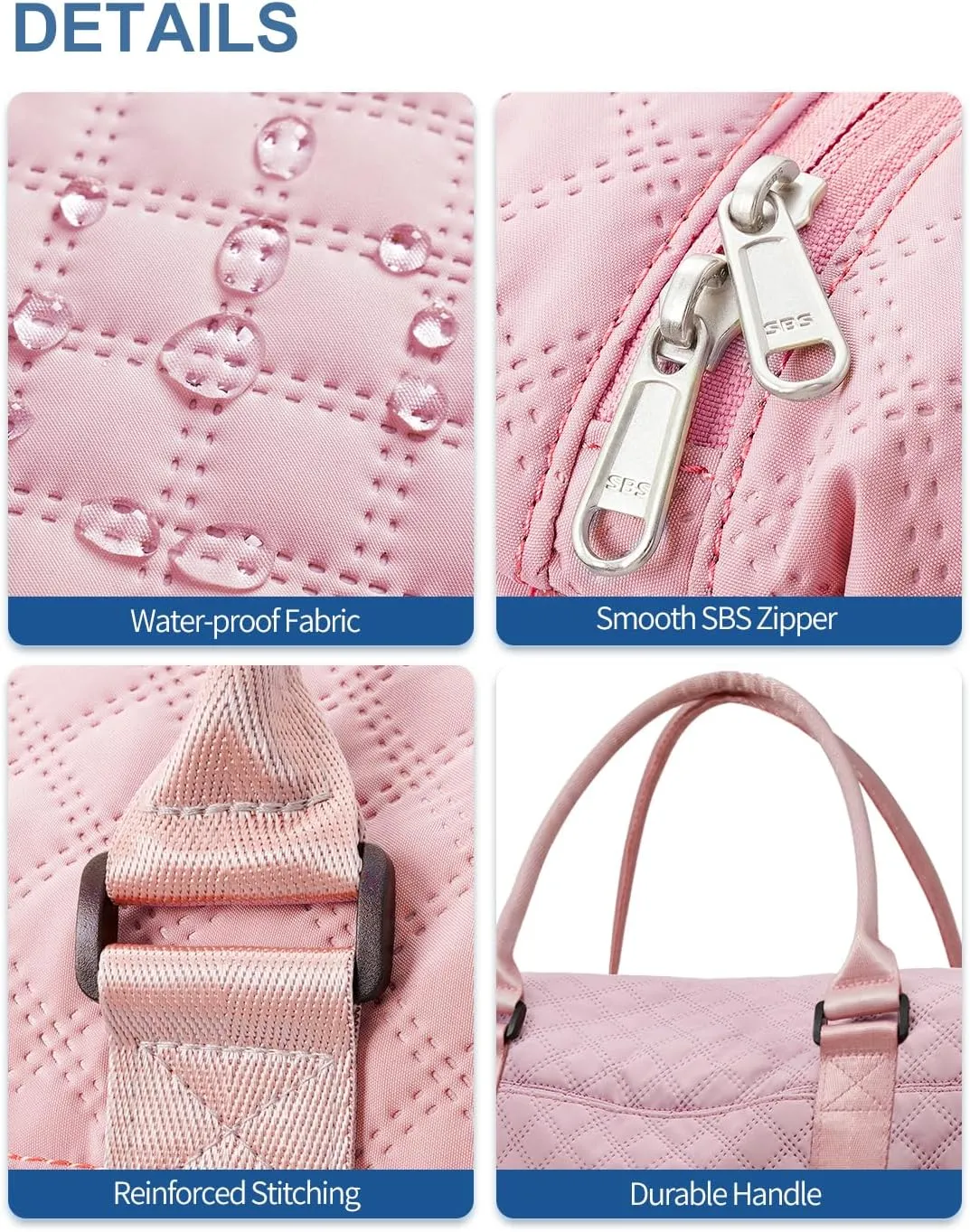 BAGAIL Travel Duffel Bag, Weekender Bags for Women, Overnight Gym Carry On Tote Bag with Wet Pocket, Hospital Mom Bag for Labor and Delivery - Grid-Pink